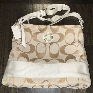 💯Authentic Coach Signature Jacquard Crossbody Beige/Ivory/Cream